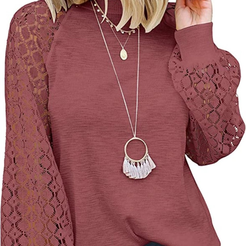 Women’s Long Sleeve Tops Lace Casual Loose Blouses T Shirts